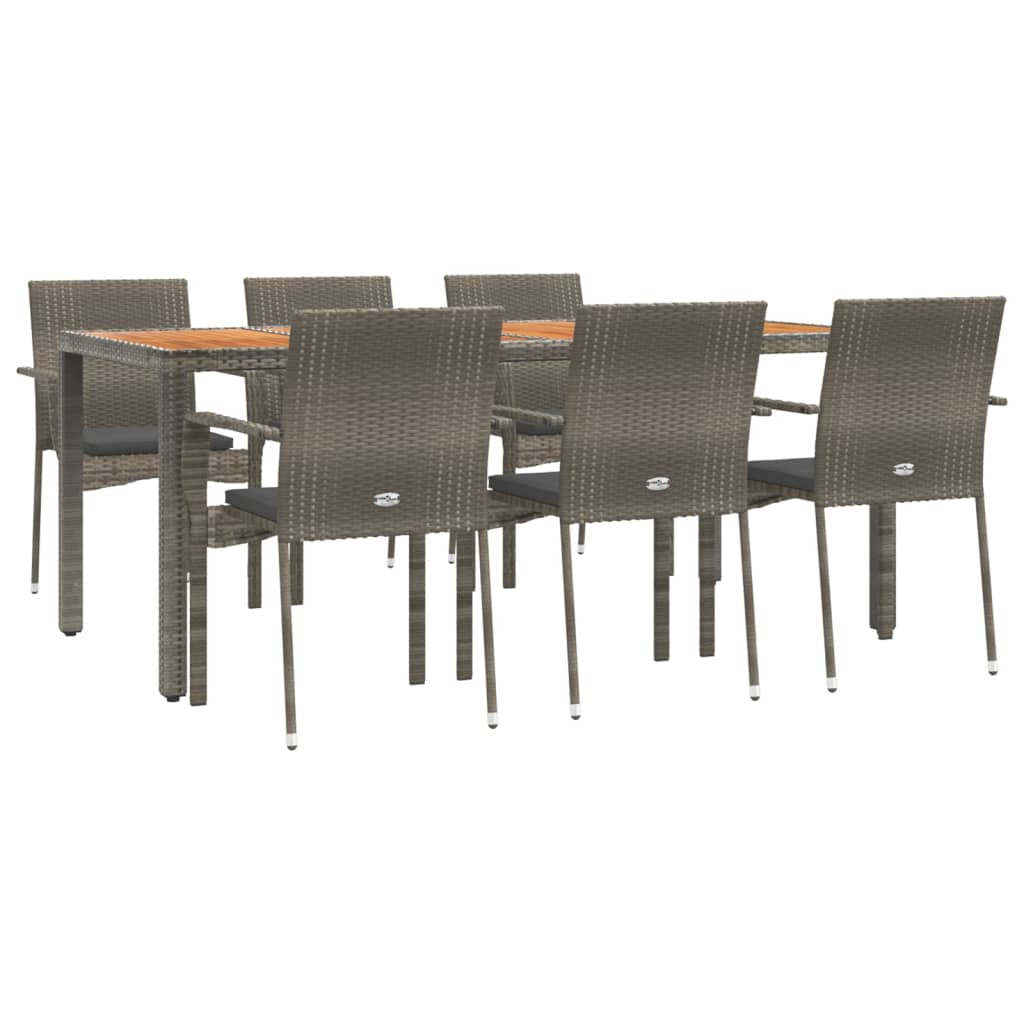 7 Pcs conjunto de jantar p/ jardim c/ almofadões vime PE cinza