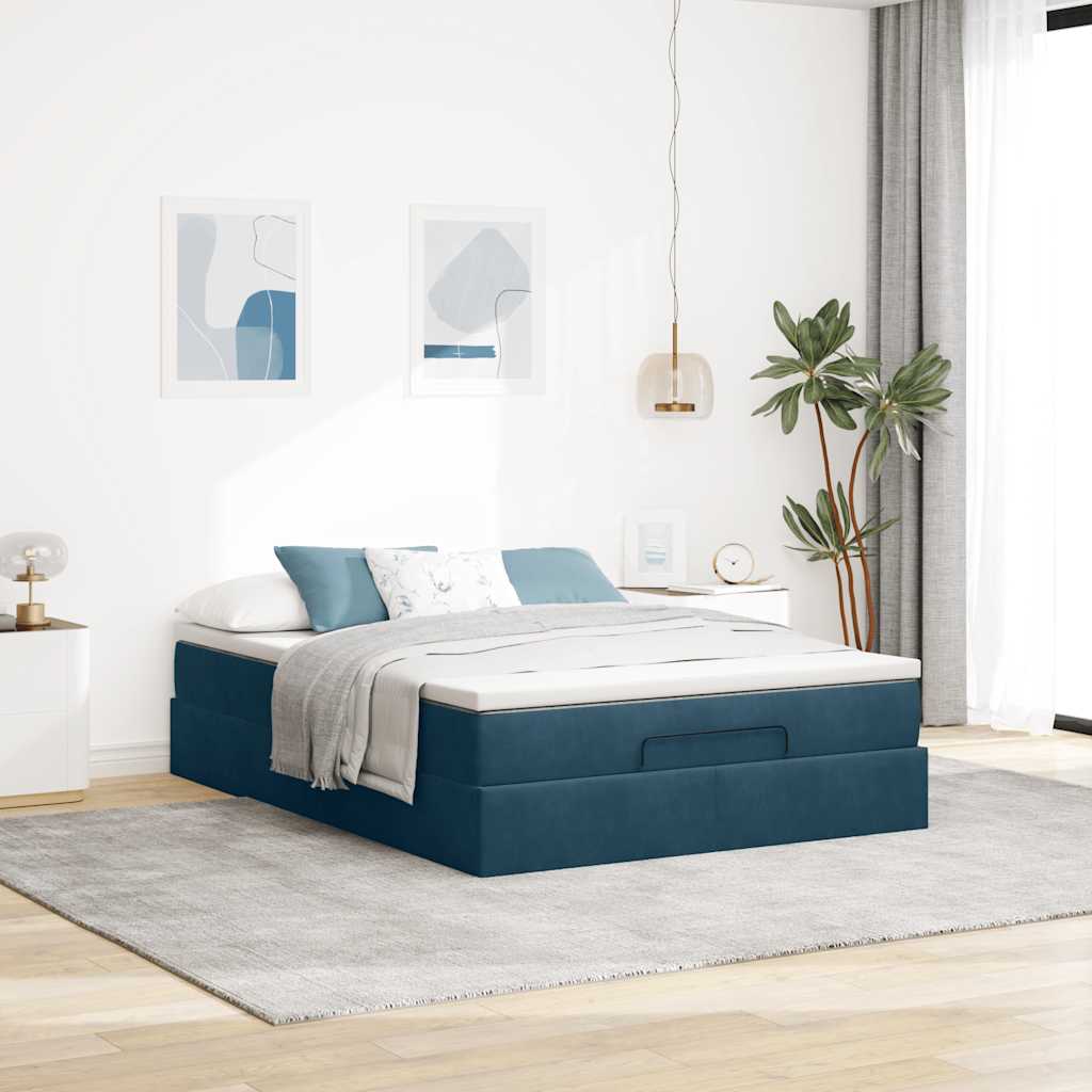 Estrutura de cama otomana com colchão 140x190cm azul escuro