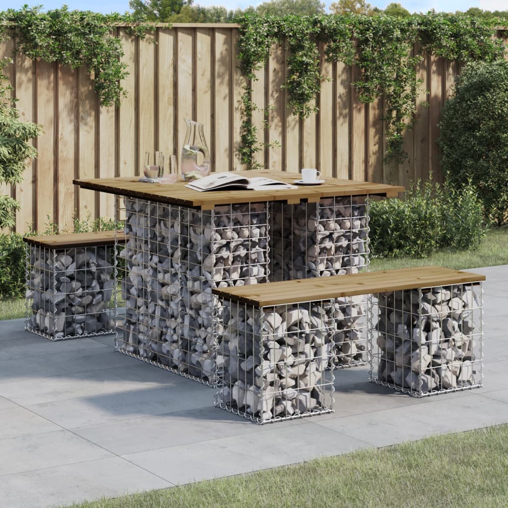 Mesa de jardim com design de gabião 100x102x72 cm, madeira impregnada de pinho