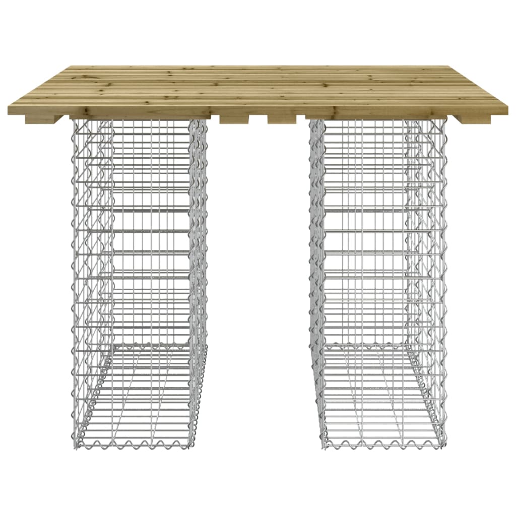 Mesa de jardim com design de gabião 100x102x72 cm, madeira impregnada de pinho