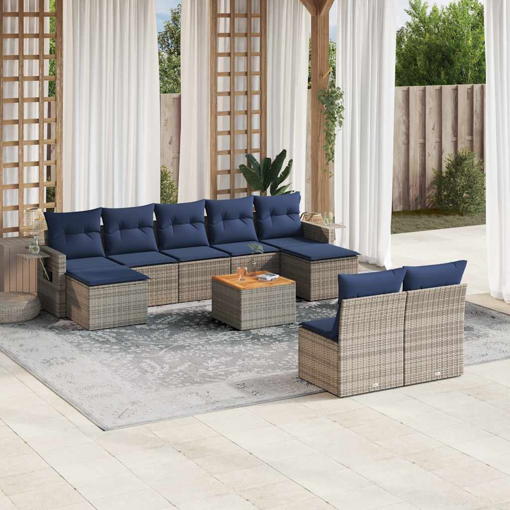 Conjunto de sofá de jardim com 10 peças e almofadas em rattan sintético cinza
