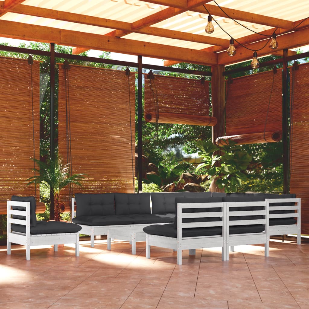 11 Pcs conj. lounge de jardim c/ almofadões pinho maciço branco