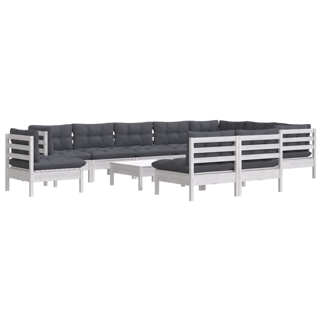 11 Pcs conj. lounge de jardim c/ almofadões pinho maciço branco