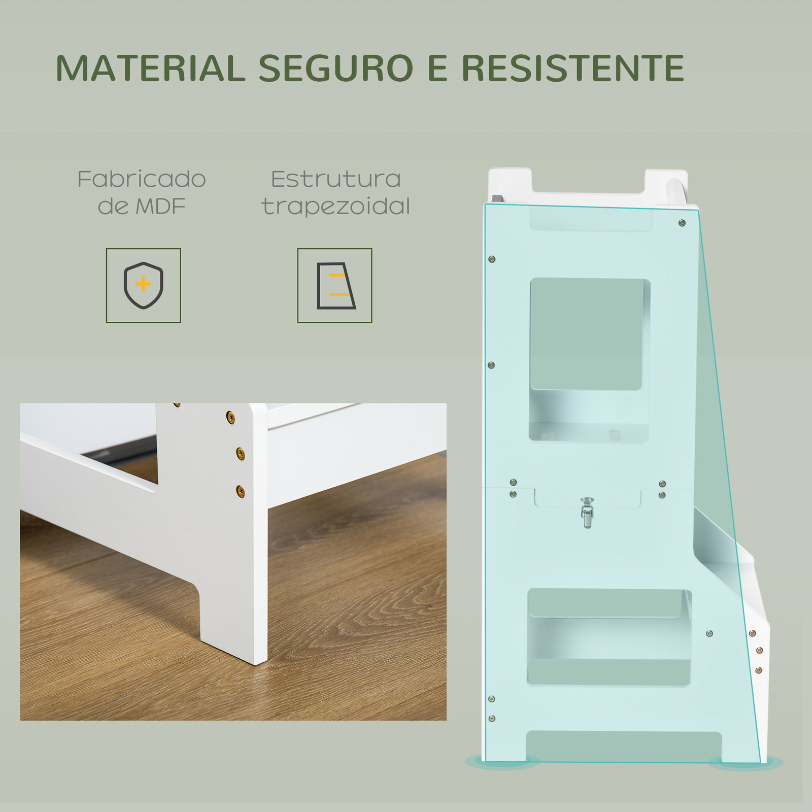 Torre de Aprendizagem para Crianças 3-6 Anos de Madeira Torre de Aprendizagem Infantil Convertível em Secretária com Ardósia e B