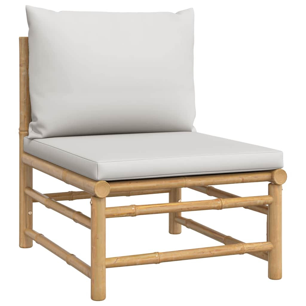 3 Pcs conj. lounge de jardim bambu c/ almofadões cinzento-claro