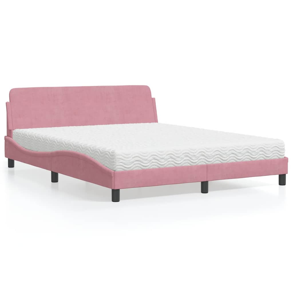 Cama com colchão dover 160x200 cm veludo rosa