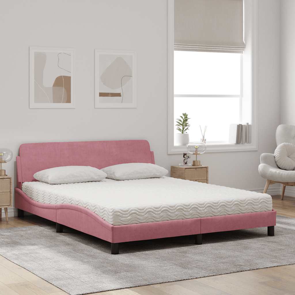 Cama com colchão dover 160x200 cm veludo rosa