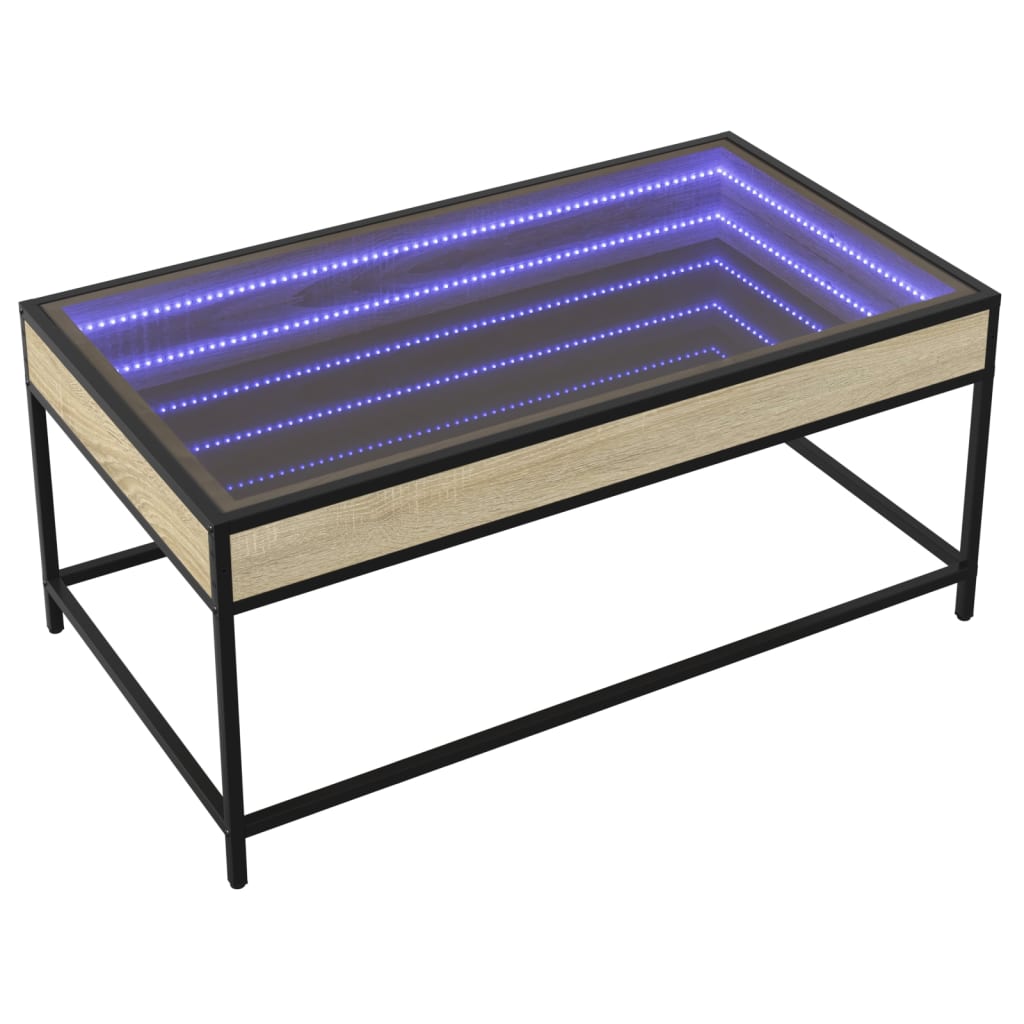 Mesa de centro luzes LED infinity 90x50x41 cm carvalho sonoma