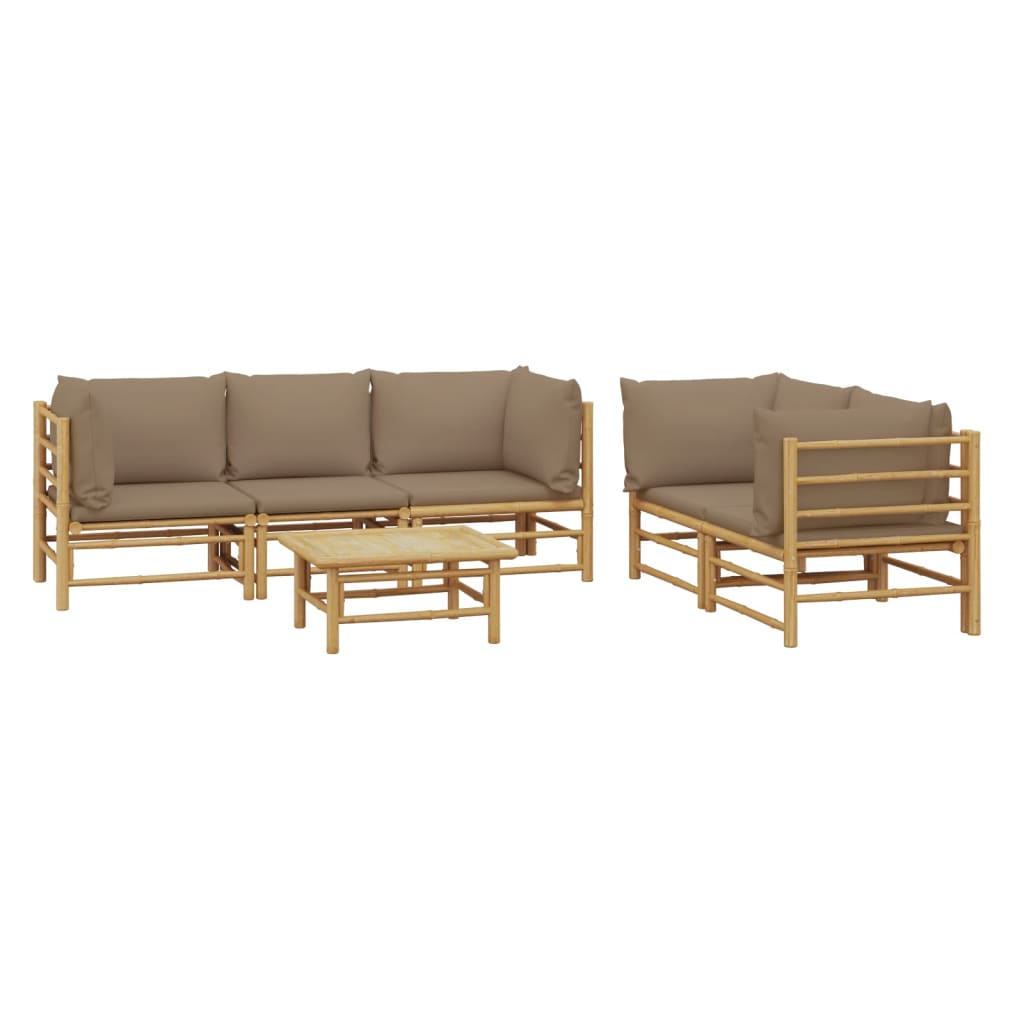 6 Pcs conj. lounge jardim bambu almofadões cinzento-acastanhado