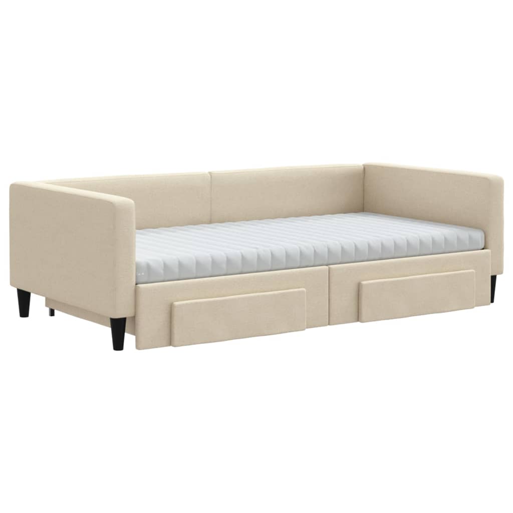 Sofá-cama com gavetão e gavetas 100x200 cm tecido cor creme