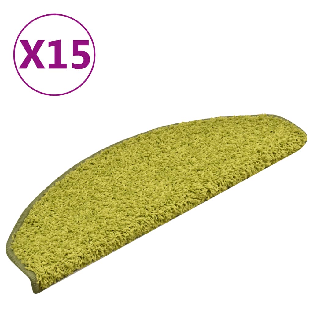 Tapetes de escada 15 peças 65x21x4 cm verde semicircular grande
