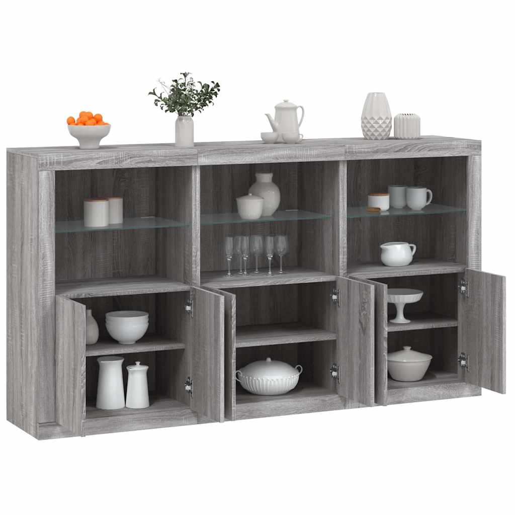 Aparador com luzes LED 181,5x37x100 cm cinzento sonoma