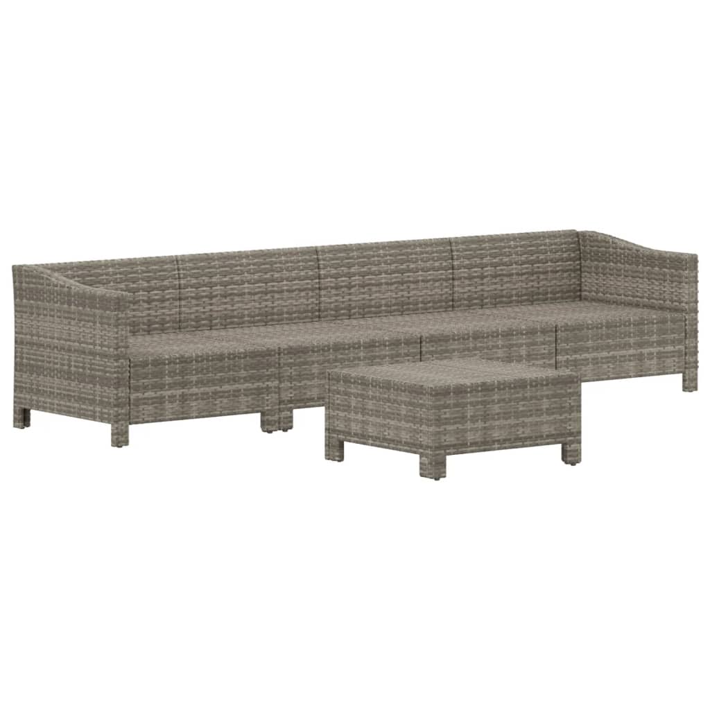 5 Pcs conjunto lounge de jardim c/ almofadões vime PE cinzento
