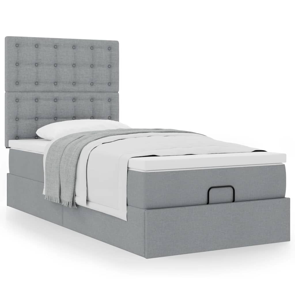 Cama otomana com colchão 90x200 cm tecido cinzento claro