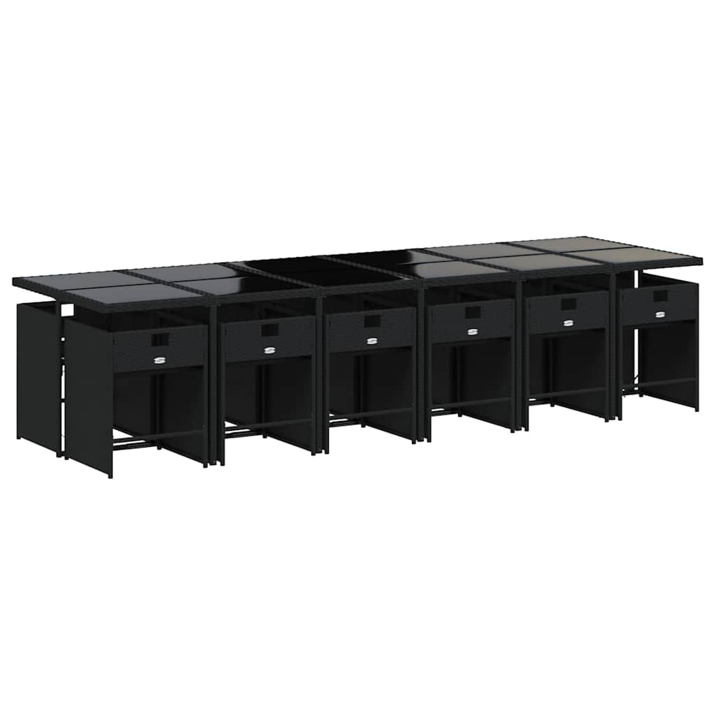 13 Pcs conjunto de jantar p/jardim com almofadões vime PE preto