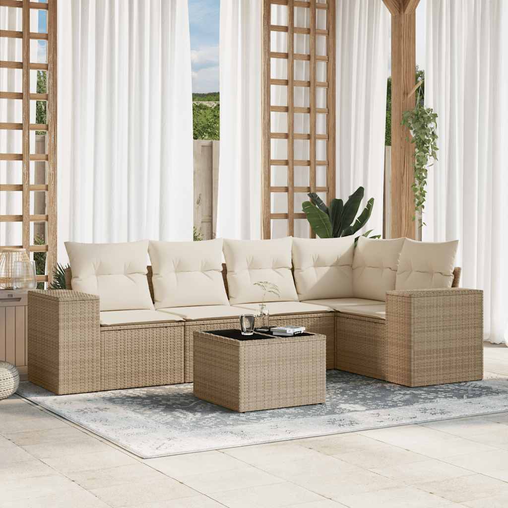 6 Pcs conjunto de sofás p/ jardim com almofadões vime PE bege