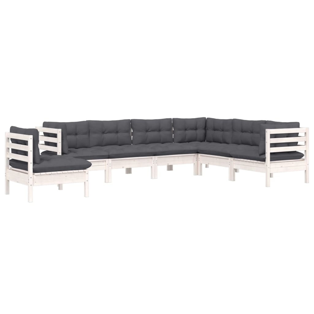7 Pcs conj. lounge de jardim c/ almofadões pinho maciço branco
