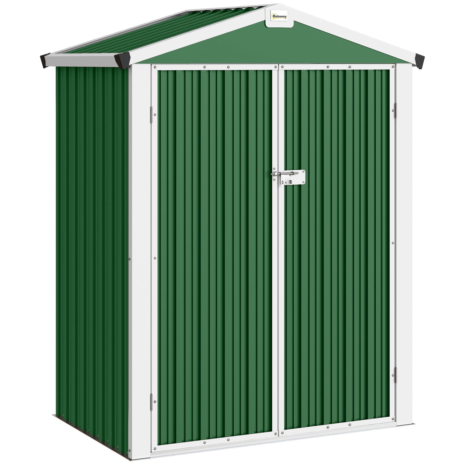 Abrigo de jardim exterior 1,1 m² 133x87x178 cm com 2 portas de abrir, telhado de duas águas e luvas verde