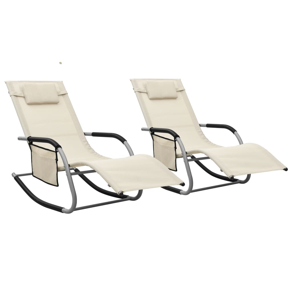 Espreguiçadeiras 2 pcs textilene cor creme e cinzento