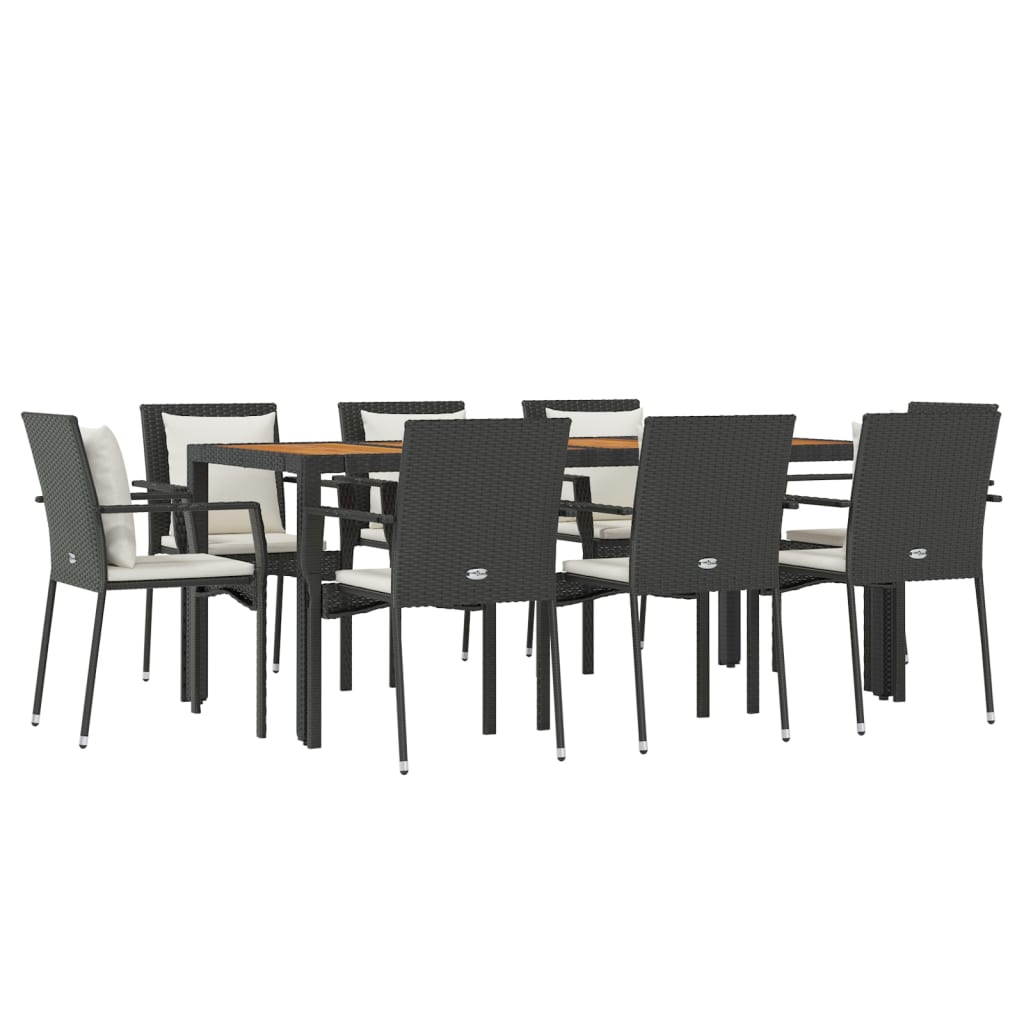 9 Pcs conjunto de jantar p/ jardim c/ almofadões vime PE preto