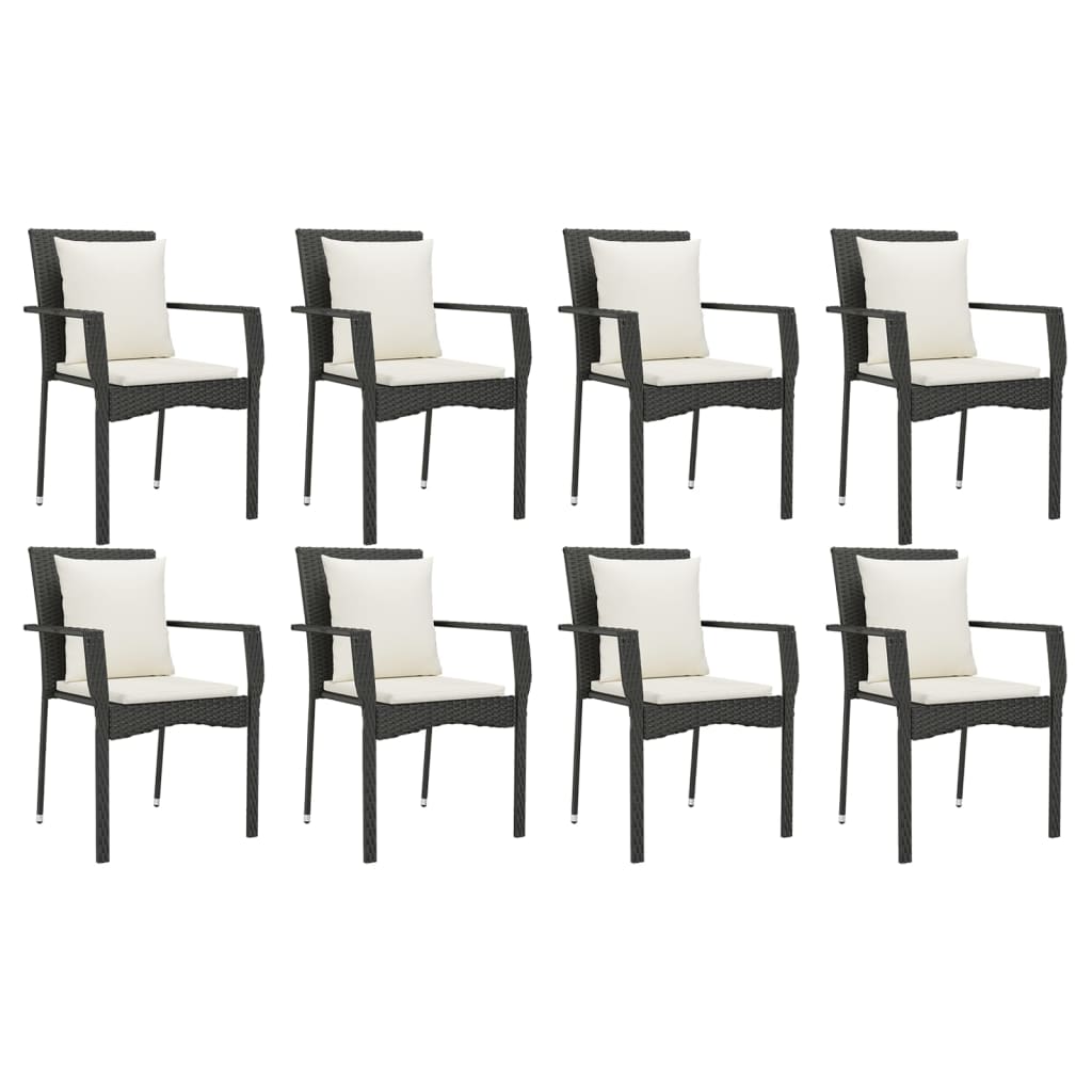 9 Pcs conjunto de jantar p/ jardim c/ almofadões vime PE preto