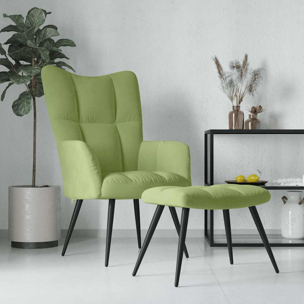 Cadeira de descanso com banco veludo verde-claro