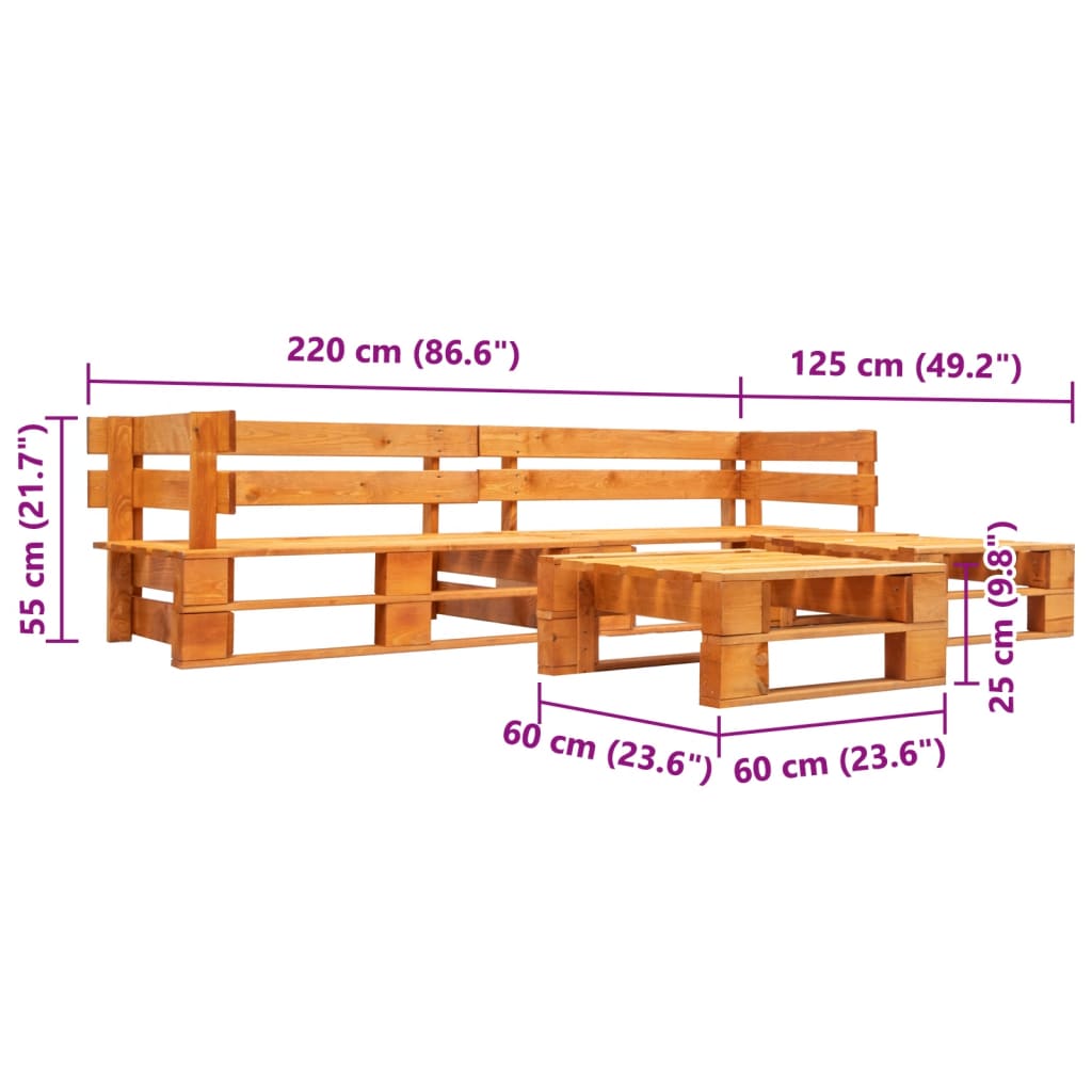 Sofás paletes jardim 4 pcs madeira castanho mel