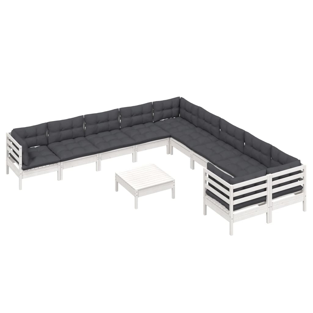11 Pcs conjunto lounge de jardim c/ almofadões pinho branco