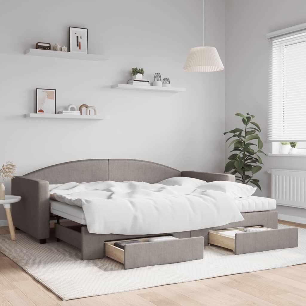 Sofá-cama c/ gavetão/gavetas 90x200 cm tecido cinza-acastanhado
