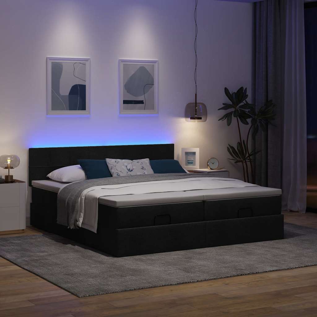63 / 5,000Vidaxl estrutura de cama otomana com colchões tecido preto