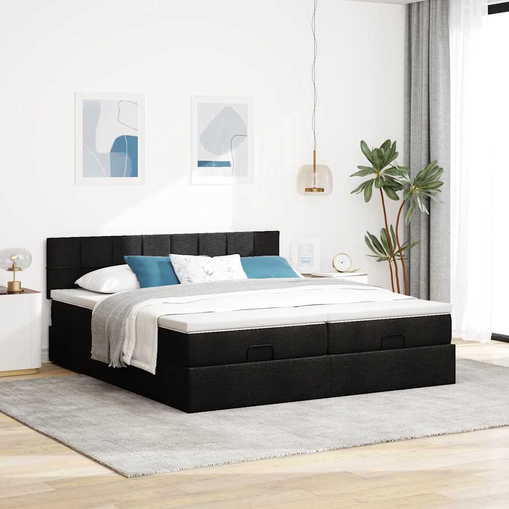 63 / 5,000Vidaxl estrutura de cama otomana com colchões tecido preto