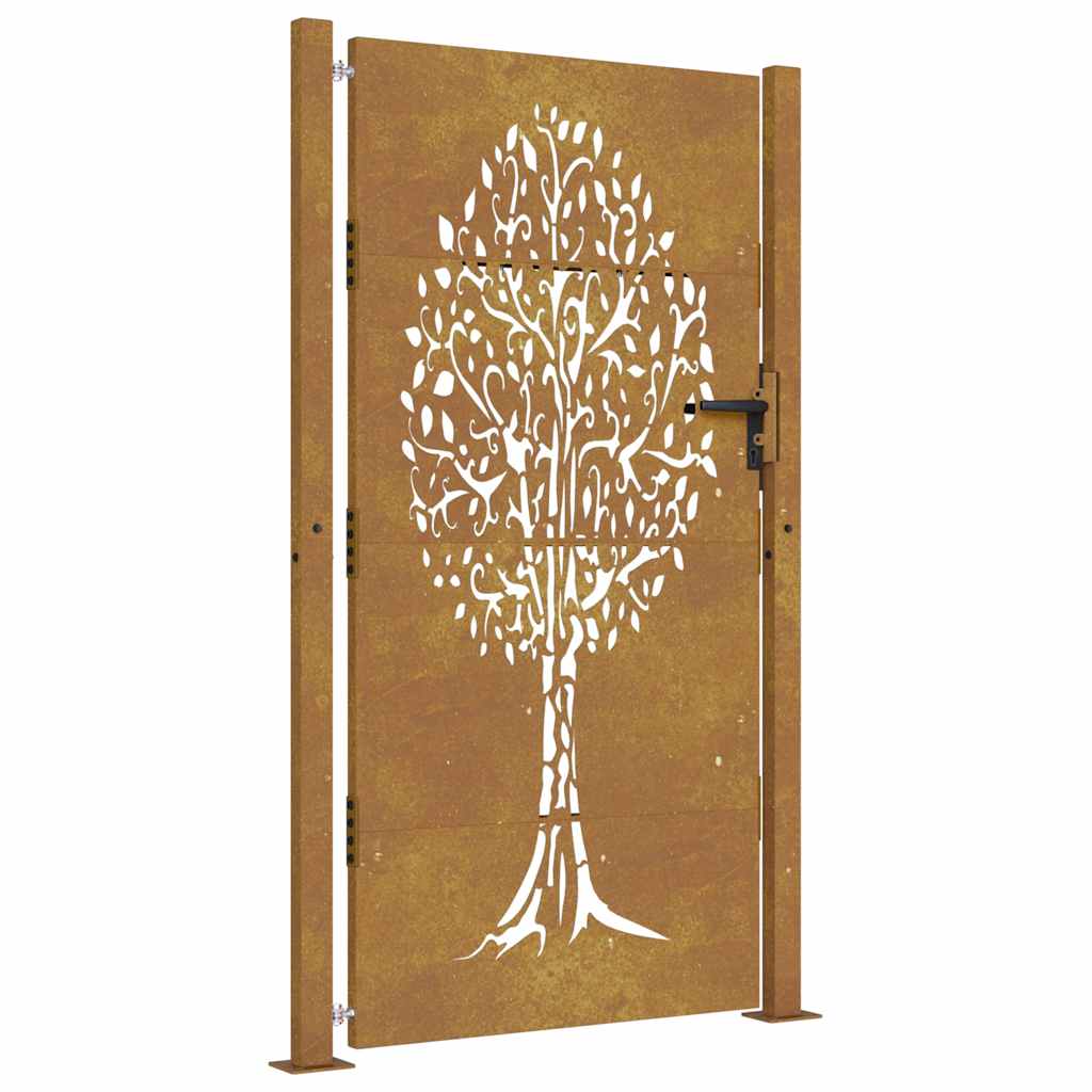 Portão de jardim 100x175 cm em aço corten com design de árvore