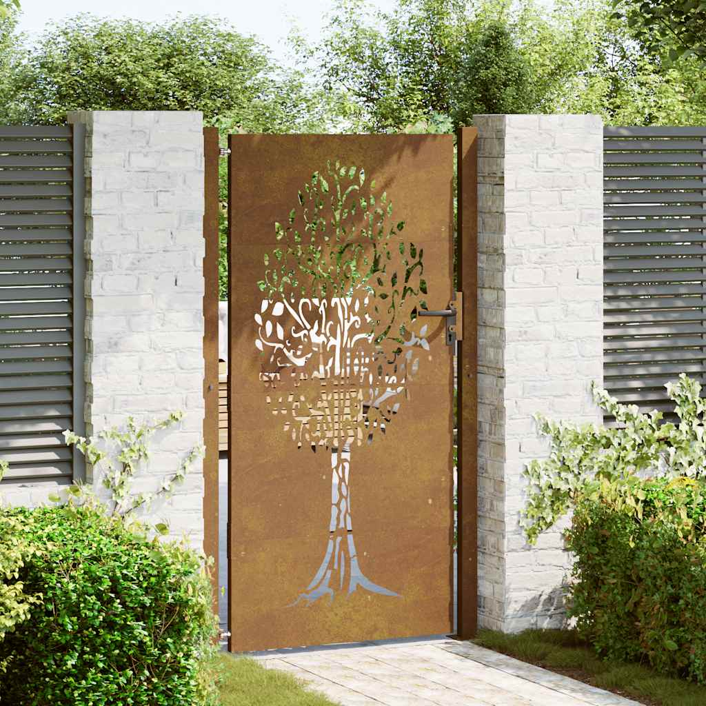 Portão de jardim 100x175 cm em aço corten com design de árvore