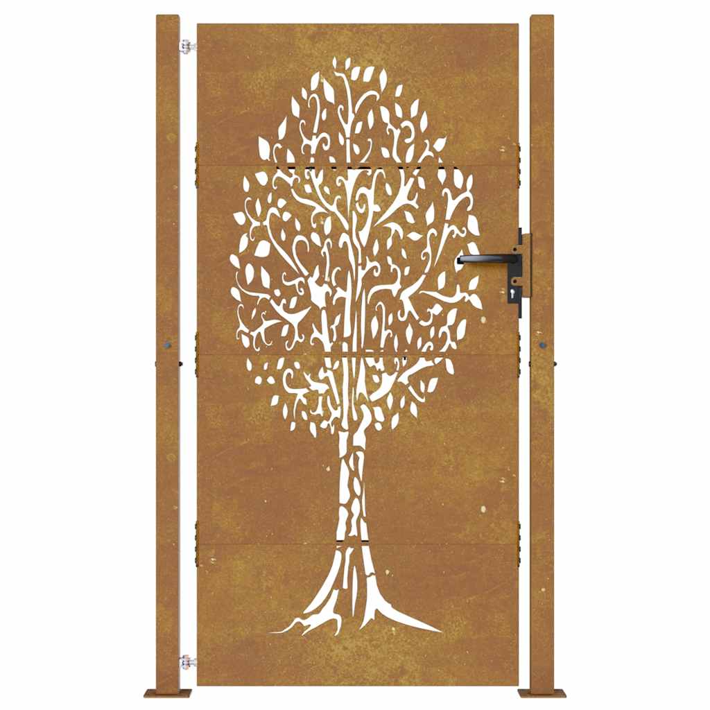 Portão de jardim 100x175 cm em aço corten com design de árvore