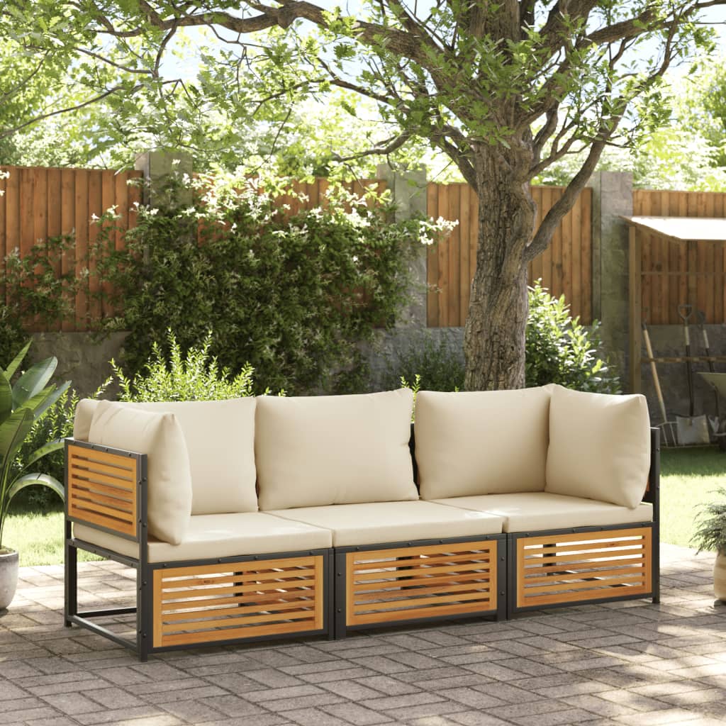 3 Pcs conjunto de sofás de jardim com almofadões acácia maciça