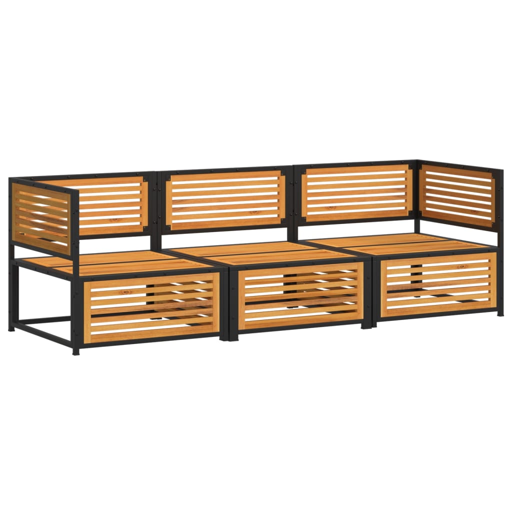 3 Pcs conjunto de sofás de jardim com almofadões acácia maciça