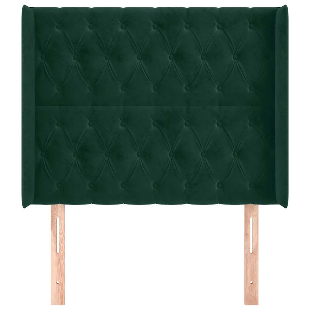 Cabeceira cama c/ abas veludo 93x16x118/128 cm verde-escuro
