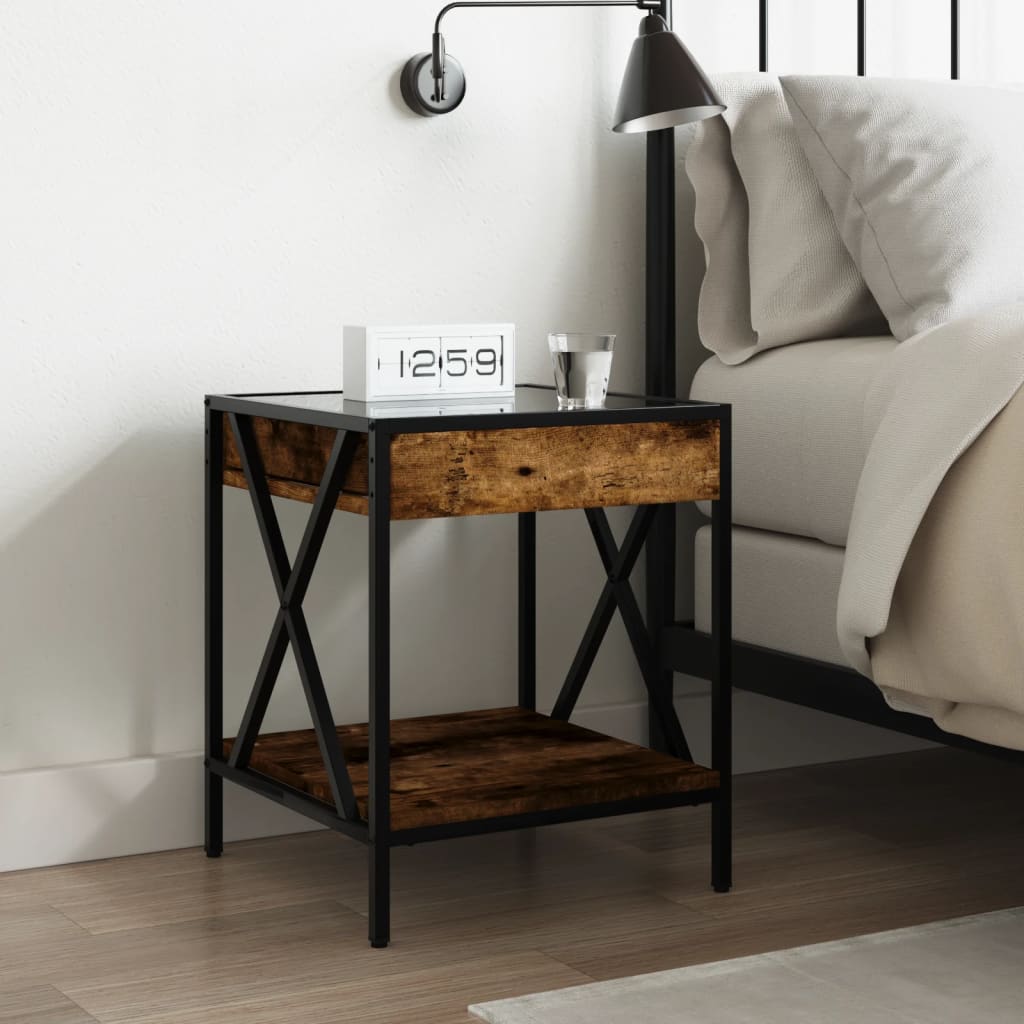 Mesa de cabeceira c/ LED infinity 40x40x49 cm carvalho fumado