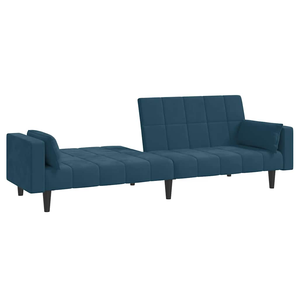 Sofá-cama 2 lugares com duas almofadas veludo azul