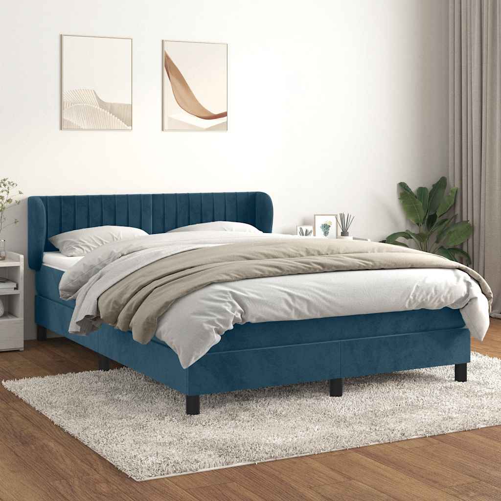 Cama com molas/colchão 140x200 cm veludo azul-escuro