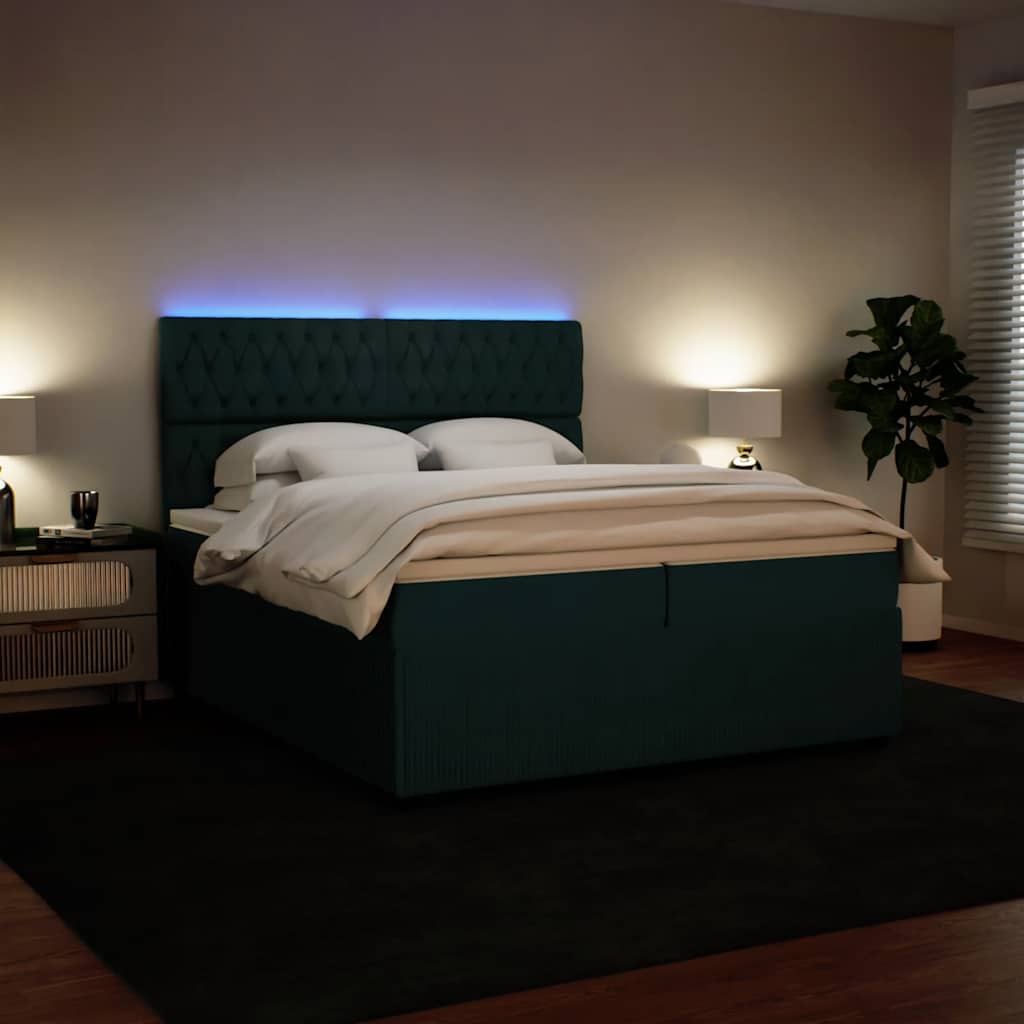 Cama com molas/colchão 200x200 cm veludo verde-escuro