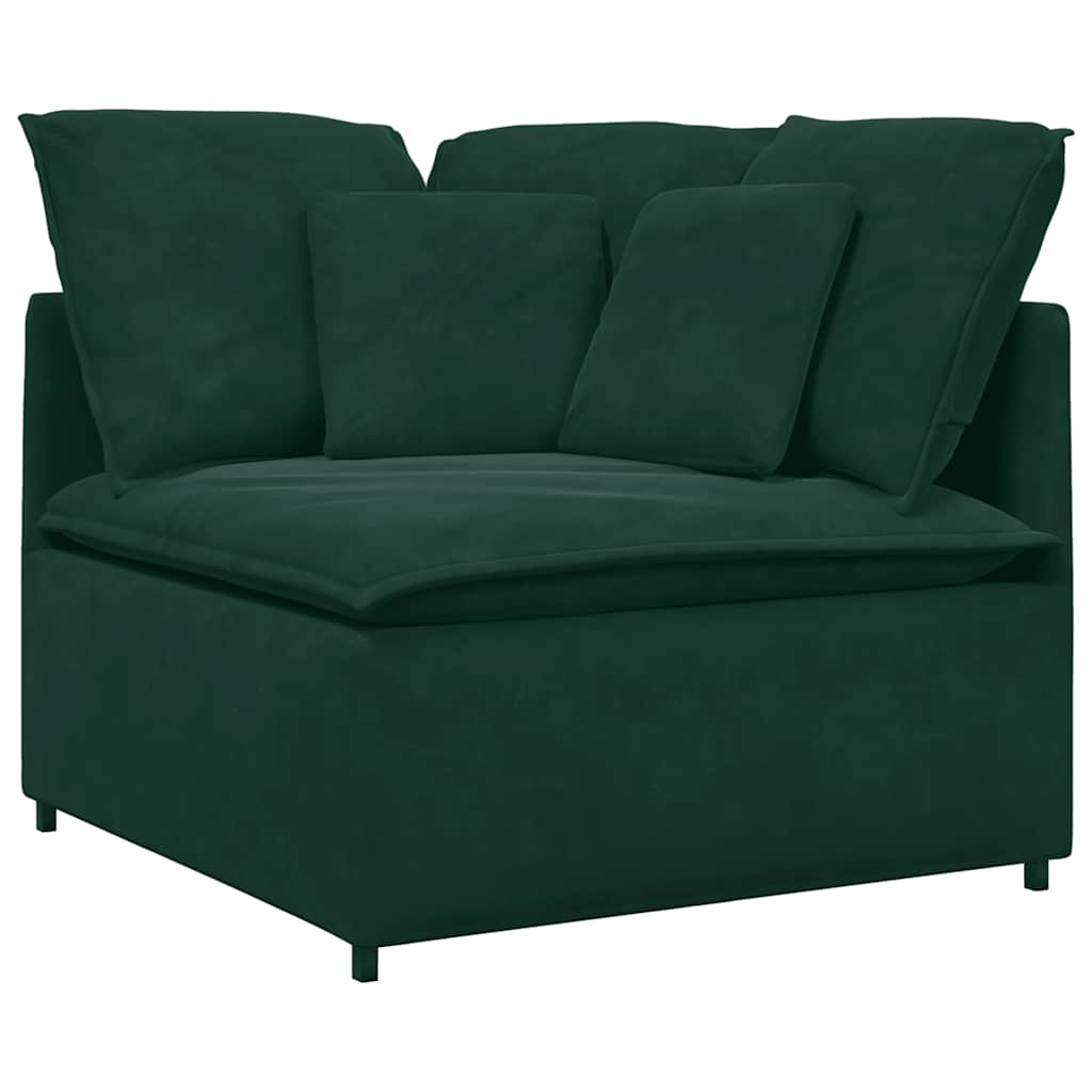 Sofá modular com pufes e almofadas veludo verde-escuro