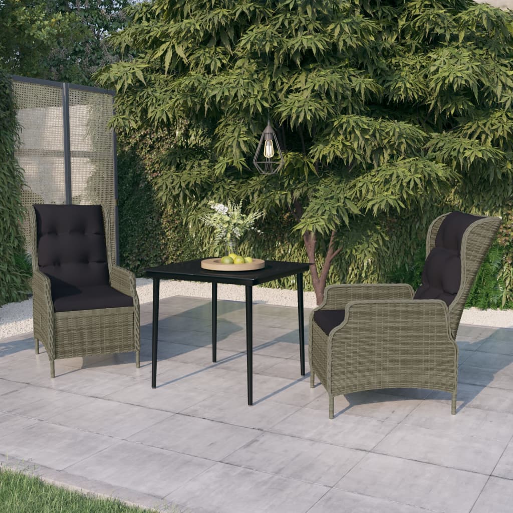 3 Pcs conjunto de jantar para jardim castanho