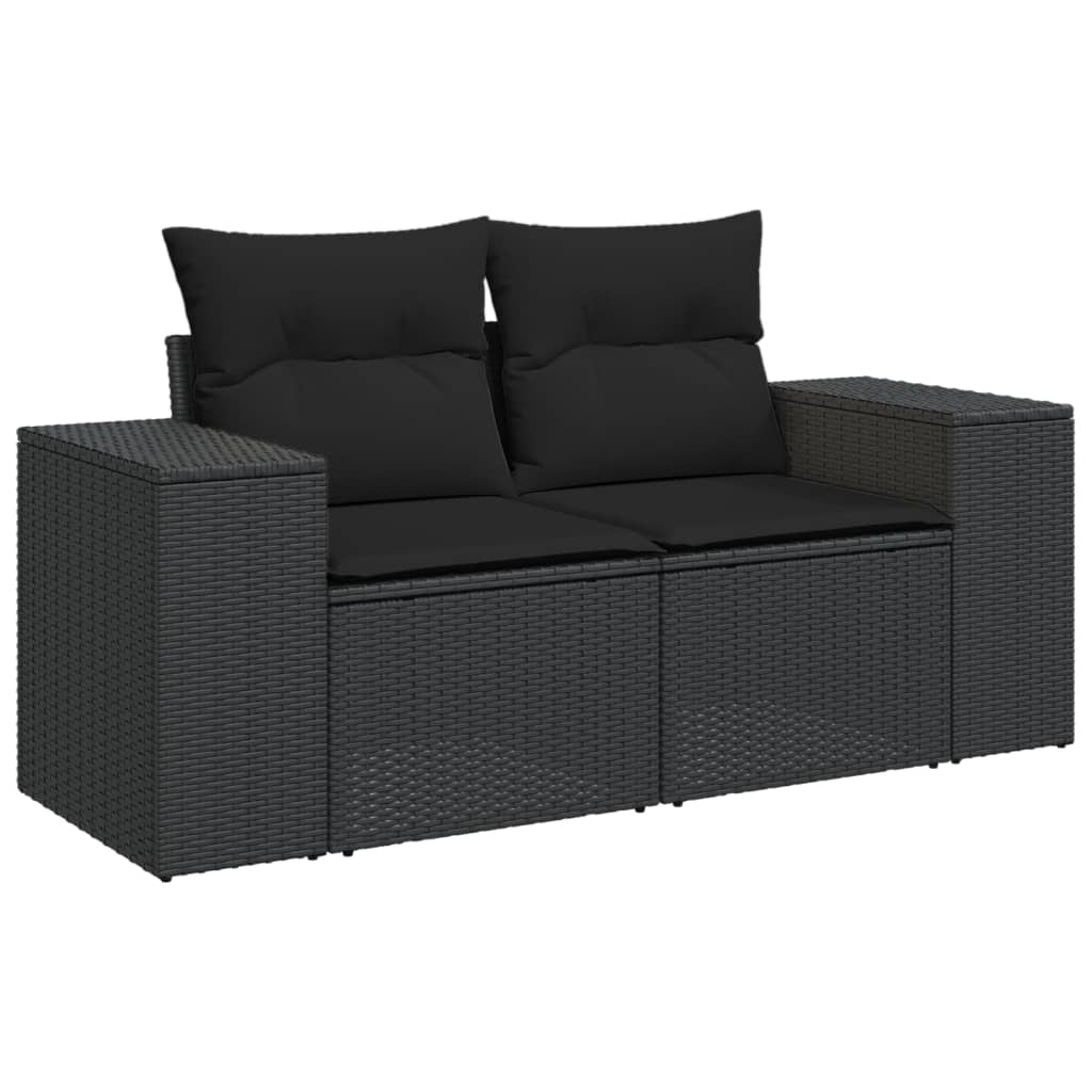 7 Pcs conjunto de sofás p/ jardim c/ almofadões vime PE preto
