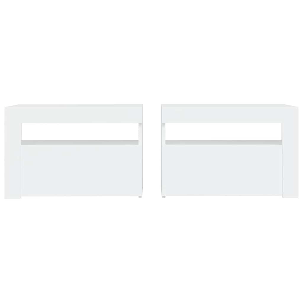 Mesas cabeceira c/ luzes LED 2 pcs 60x35x40 cm branco
