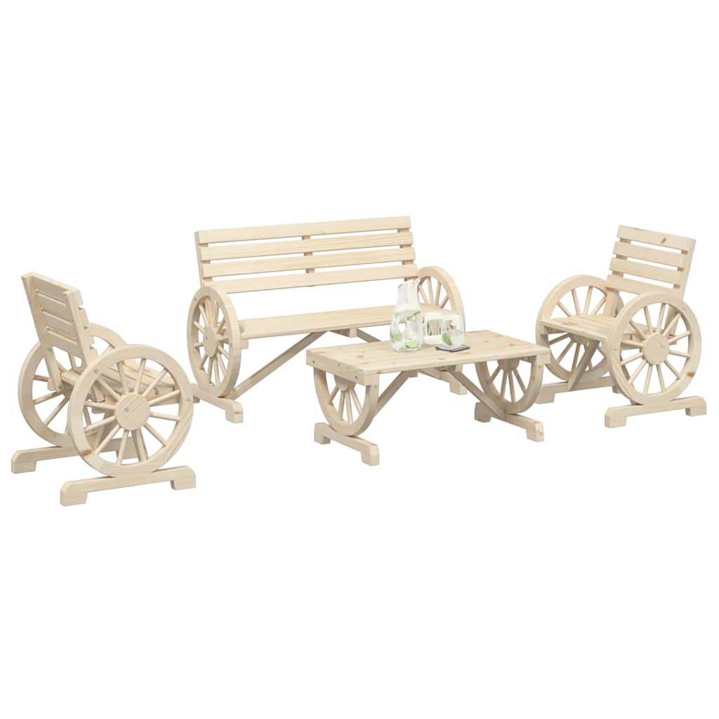 4 Pcs conjunto lounge de jardim madeira de abeto maciça