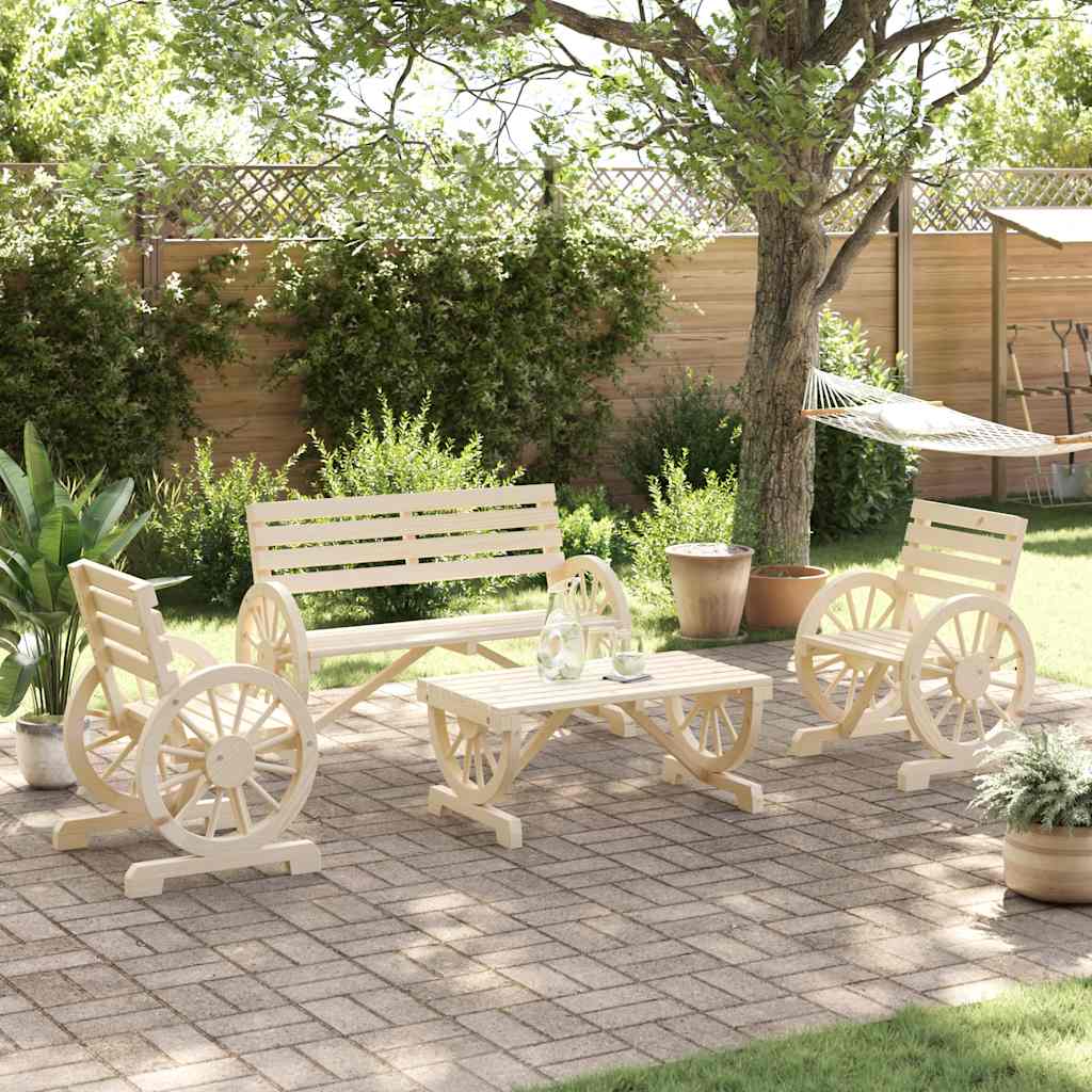 4 Pcs conjunto lounge de jardim madeira de abeto maciça