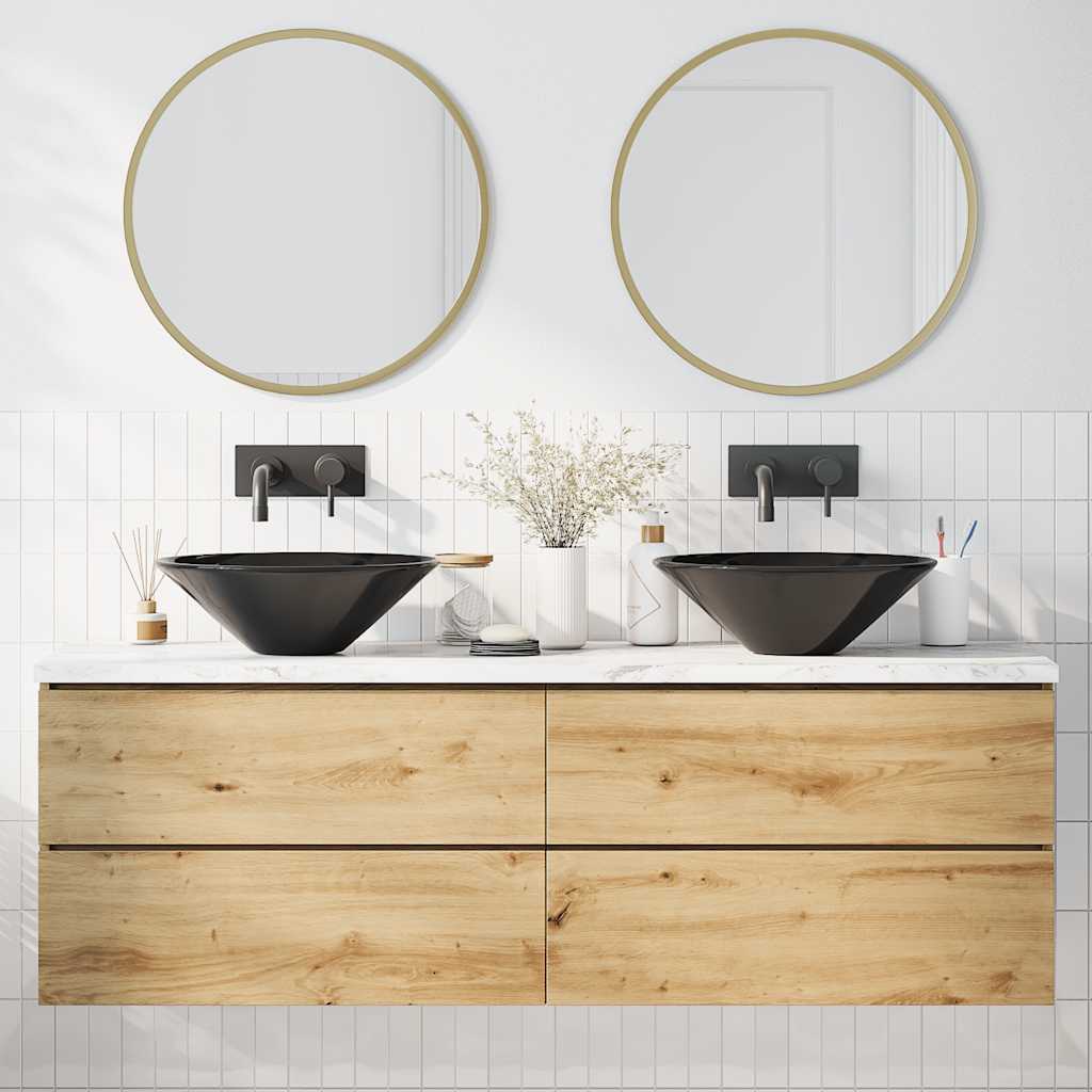 Lavatórios 2 pcs ø42x14 cm cerâmica preto brilhante