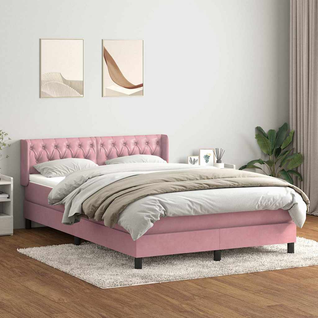 Cama com molas/colchão 140x210 cm veludo rosa
