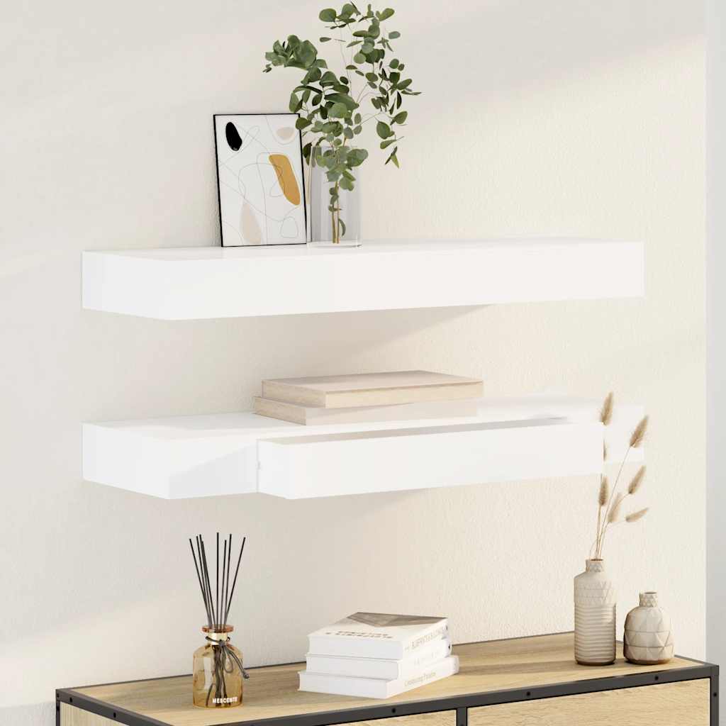 Prateleiras de parede suspensas com gavetas 2 pcs branco 80 cm